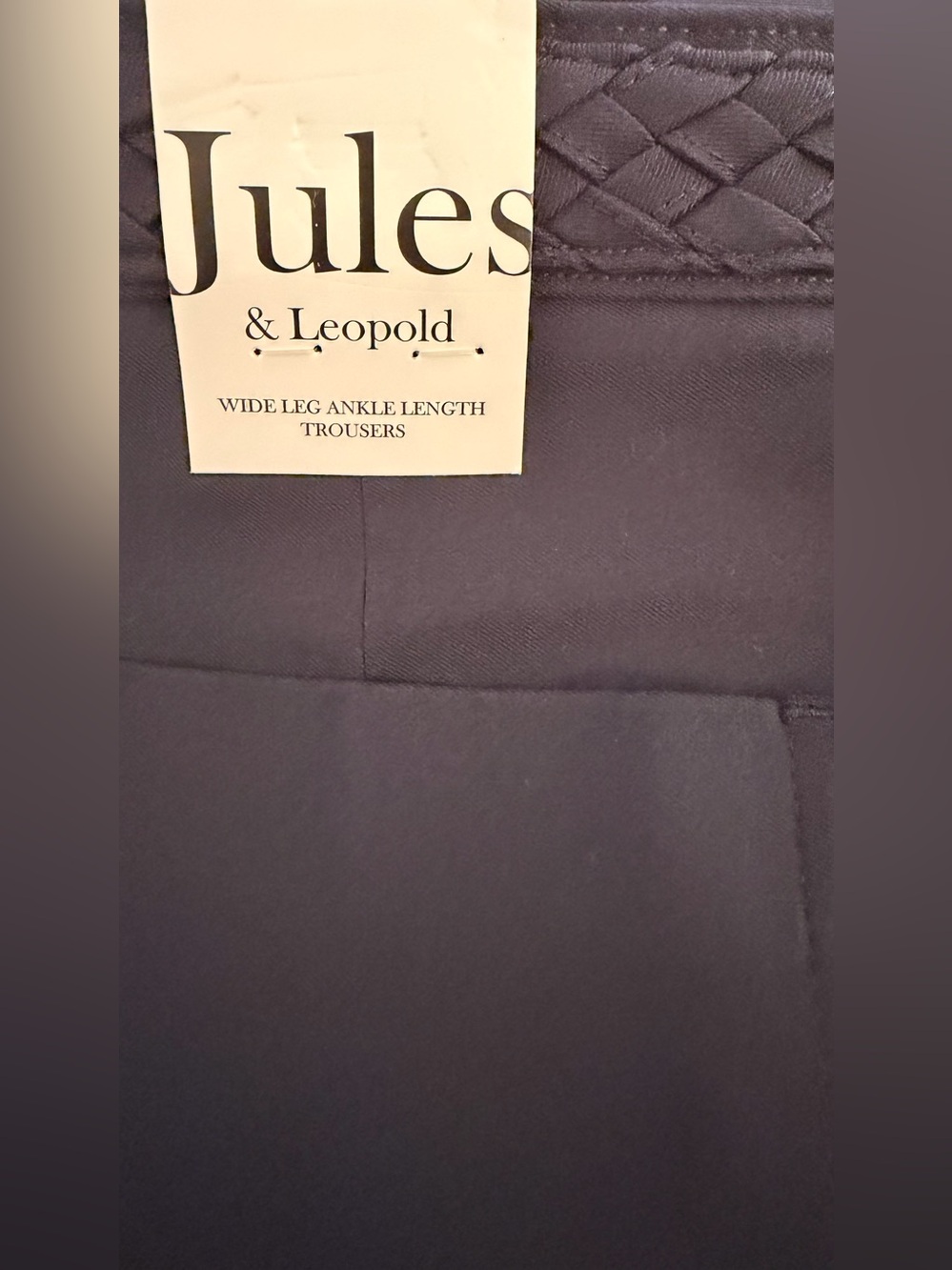 Jules & Leopold Dark Navy Blue Wide-Leg Stretch Cropped Pants with Braided Waist - Picture 11 of 13